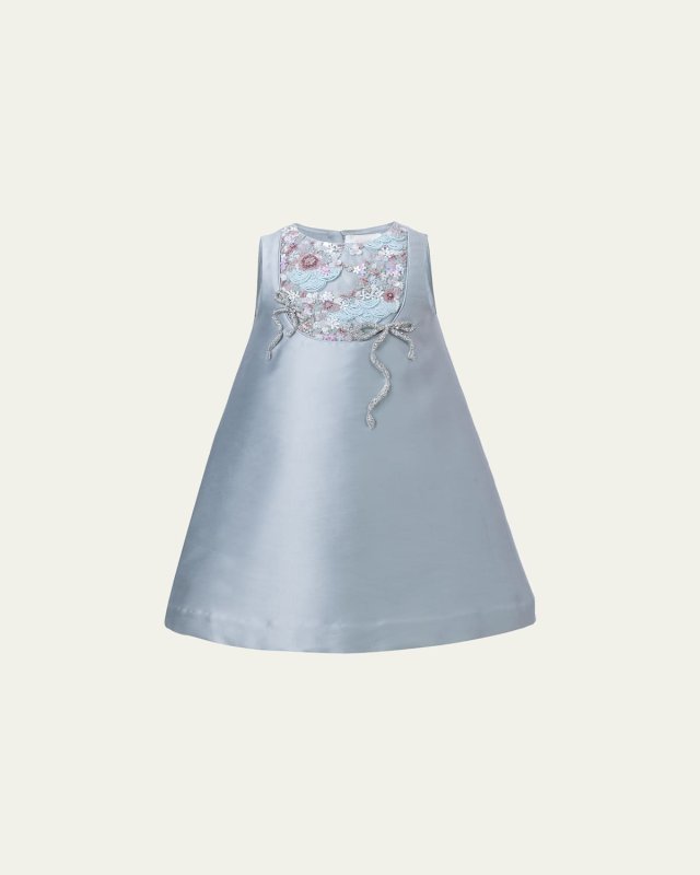 Girl's Seraphine Embellished Crystal Bow Mini Dress, Size 12-14